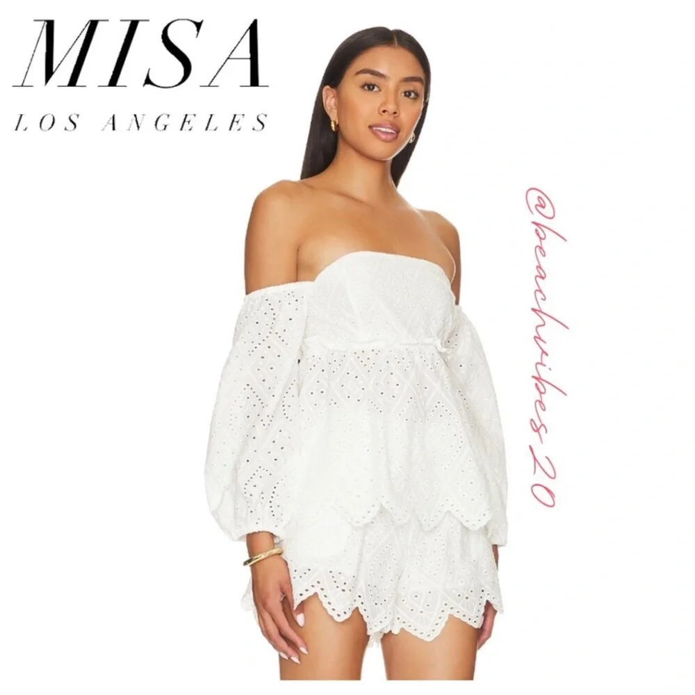 Anthro Misa Los Angeles Sera Off the Shoulder White Eyelet Lace Top